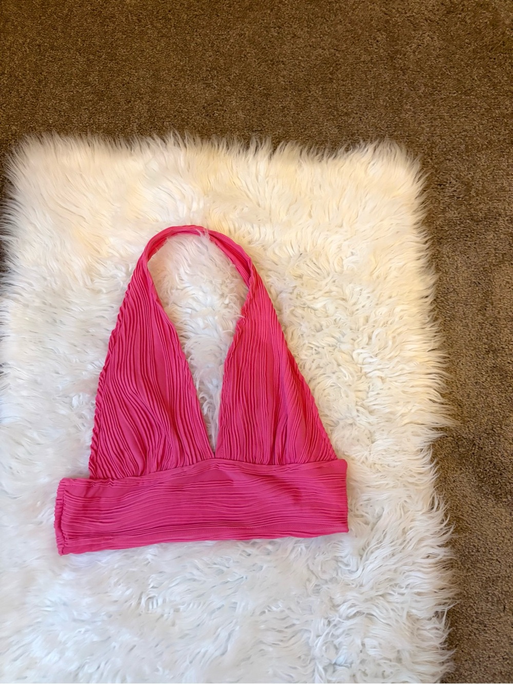 Pink Pleated Halter Neck Crop Top